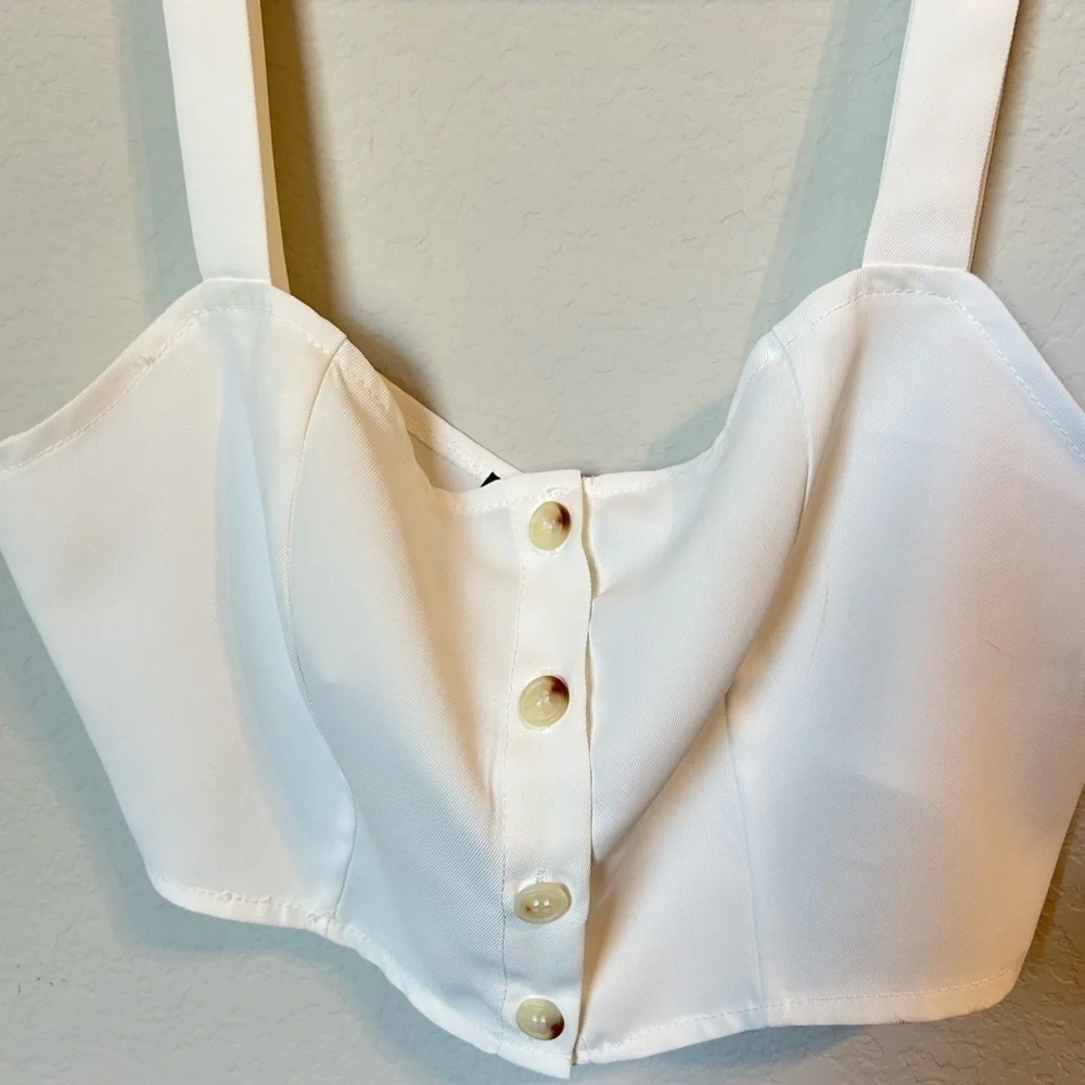 White wide leg women’s pant set, crop top & hi waisted pants 2 piece set, sz 6